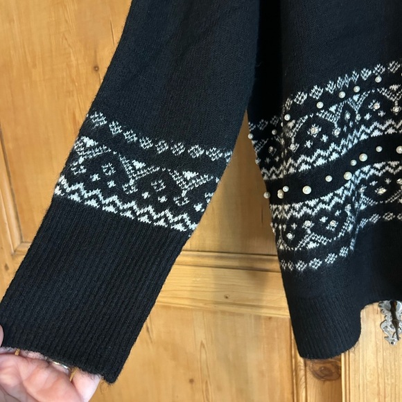 CeCe Women’s Black Sweater with White Pattern Pearl Accents Size 2X $79 - Picture 3 of 7